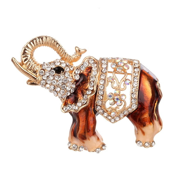 Little Elephant Antique Clear Pave Rhinestone Elephant Pin Brooch Red Rhinestone Eye